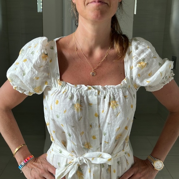 Sleeper 100% linen midi Brigitte dress in daisies - Picture 3 of 5